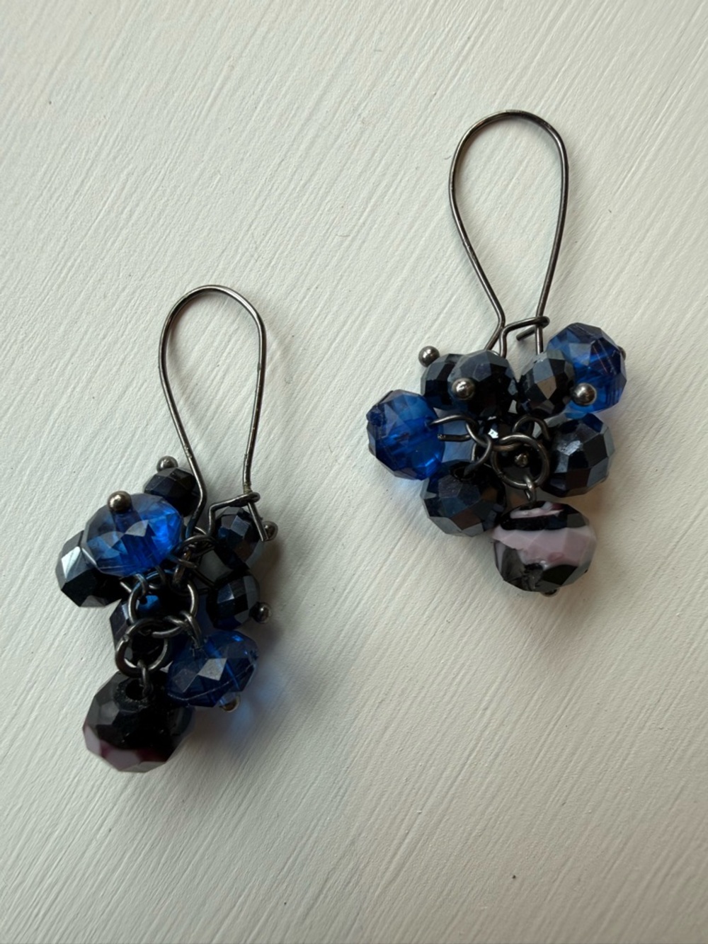 Blue and Black Beaded Cluster Drop Earrings